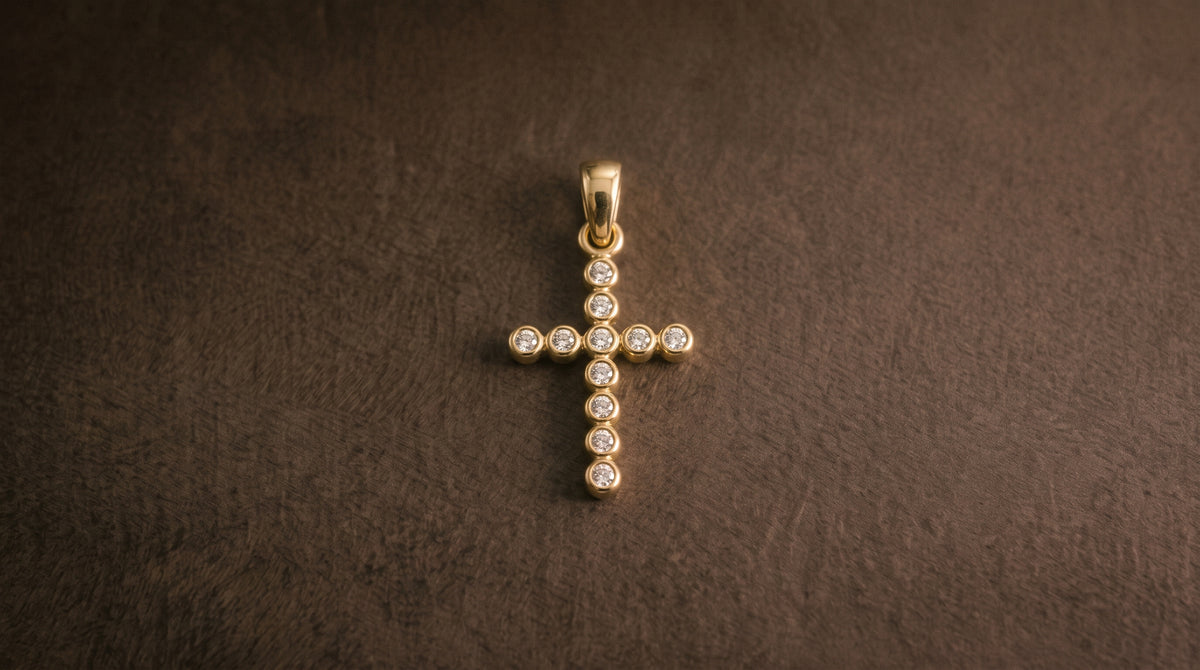 Cross Pendant set with CZ Crystals - 9ct Yellow Gold