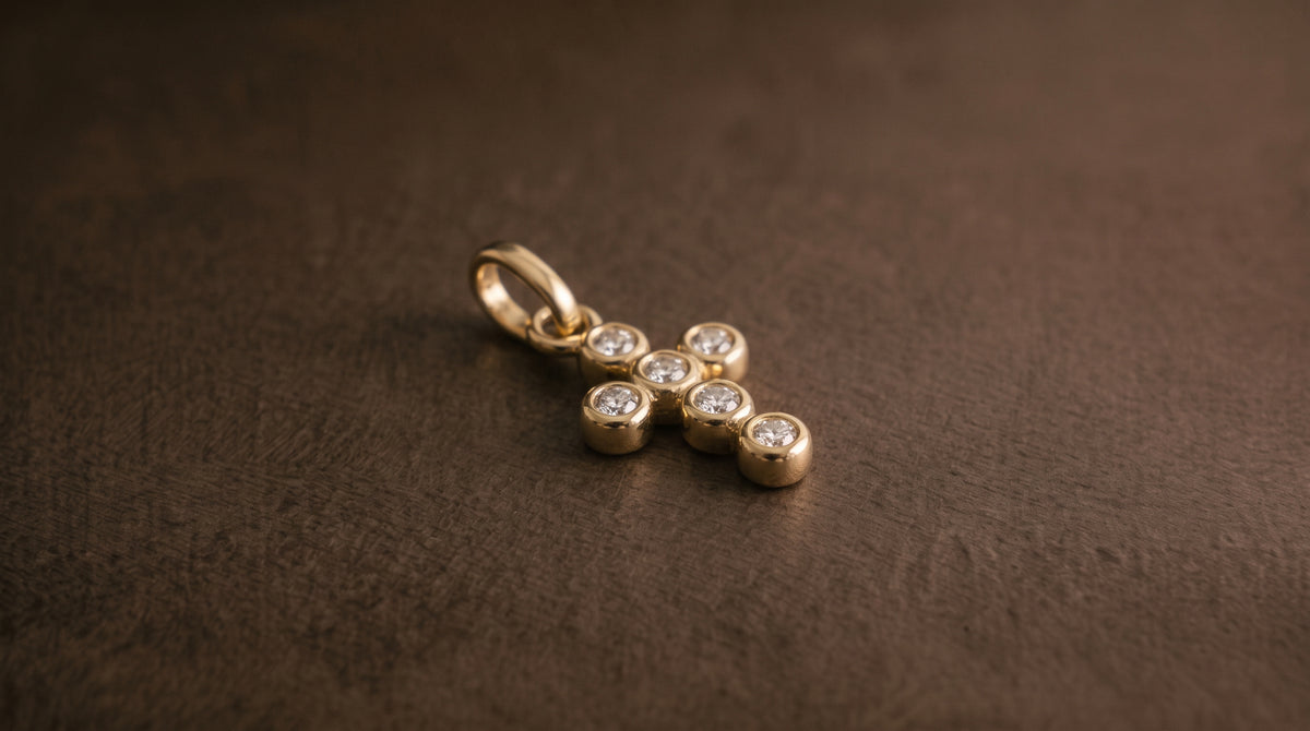 Cross set with CZ Crystals - 9ct Yellow Gold