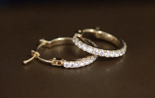Gold Hoop Earrings with White Swarosky Crystals