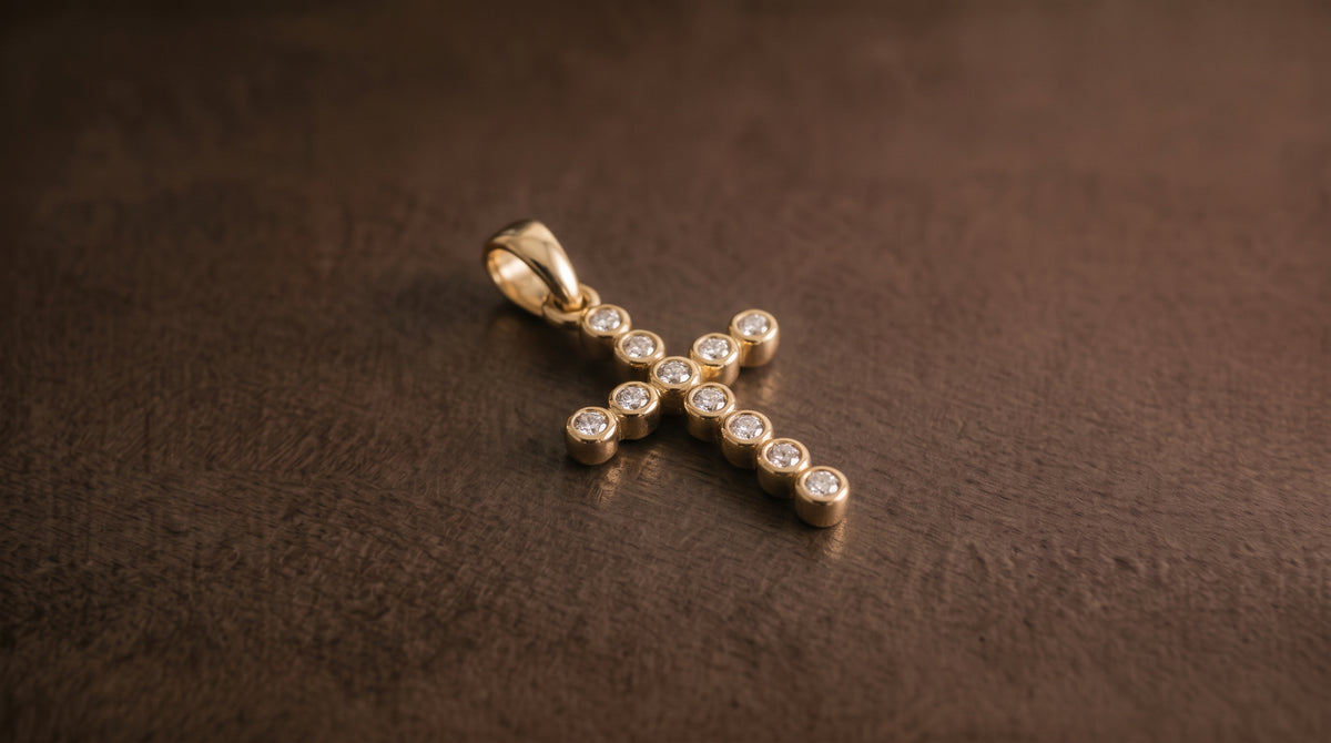 Cross Pendant set with CZ Crystals - 9ct Yellow Gold