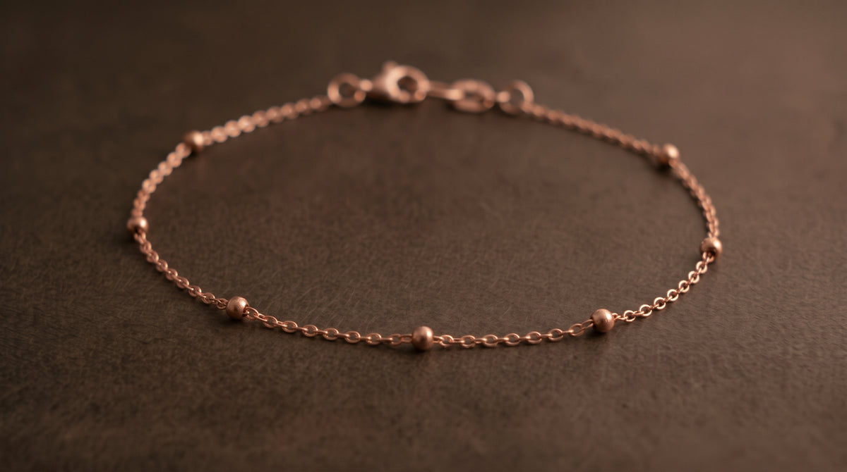 Stamped Rolo Chain with Beads Bracelet - Gold Plated