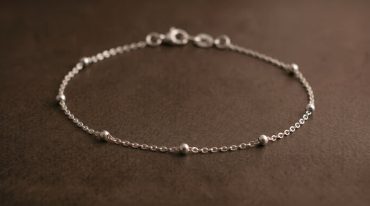 Stamped Rolo Chain with Beads Bracelet - Sterling Silver 925