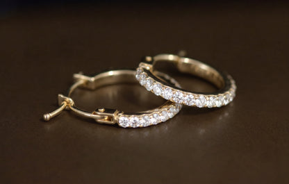Gold Hoop Earrings with White Swarosky Crystals