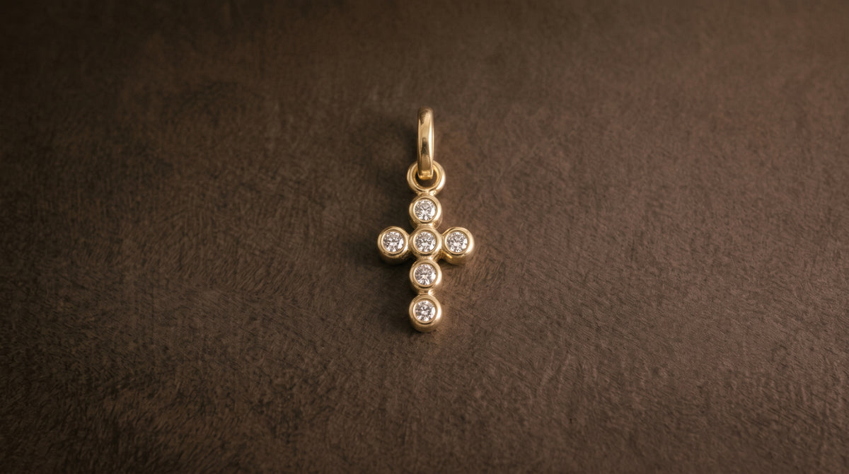 Cross set with CZ Crystals - 9ct Yellow Gold