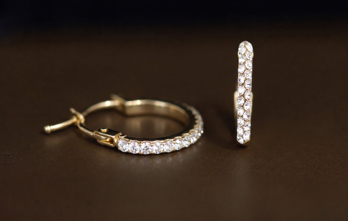 Gold Hoop Earrings with White Swarosky Crystals