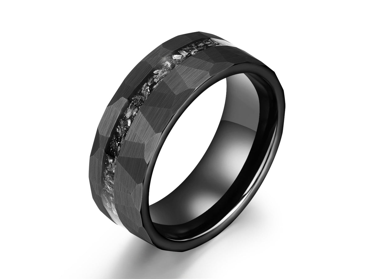 Faceted Black Band with Crushed Meteorite Inlay