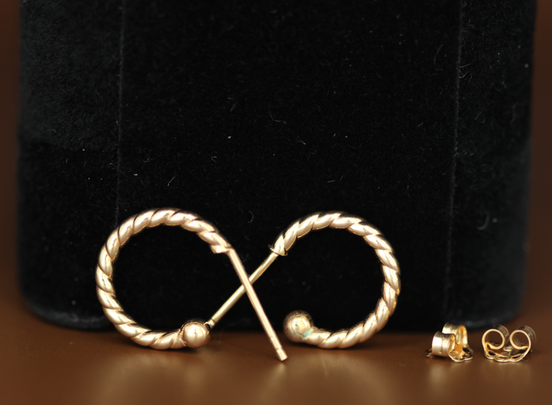 Open Twisted Hoop Earrings with Pin and Butterfly