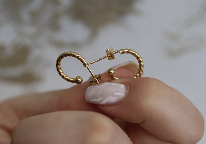 Open Twisted Hoop Earrings with Pin and Butterfly