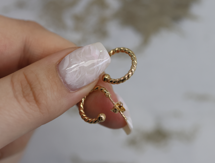 Open Twisted Hoop Earrings with Pin and Butterfly