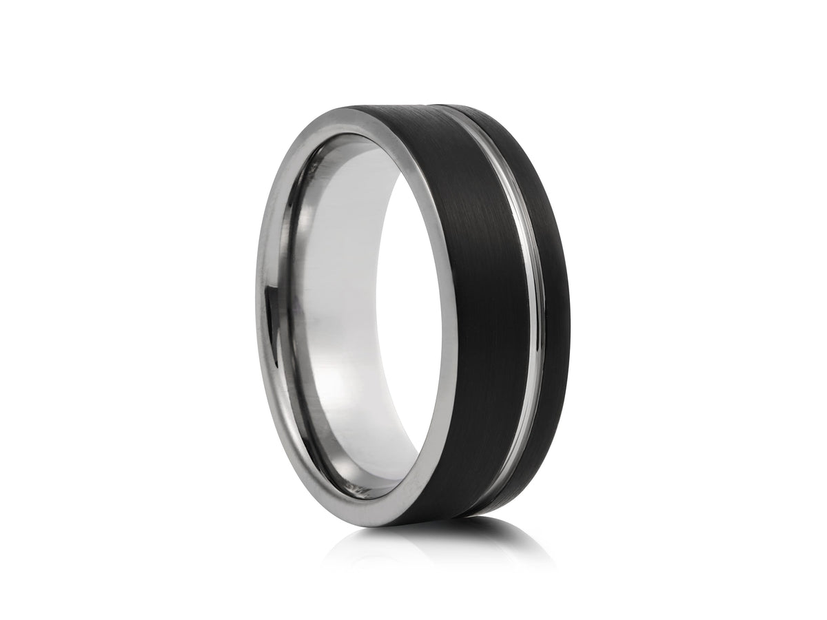 Brushed Black Band with Silver Groove